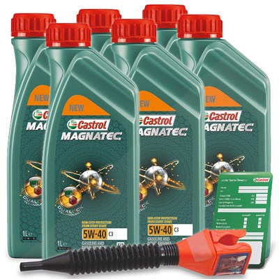 6x 1 L Magnatec 5W-40 C3 + Ölwechsel-Anhänger + Einfülltrichter 15F621