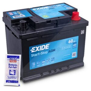 EK600 AGM Starterbatterie 60Ah 680A + 10g  Batterie-Pol-Fett EK600