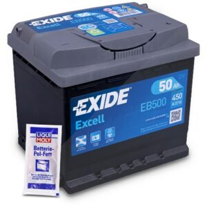 Excell EB500 Starterbatterie 50Ah 450A + 10g Batterie-Pol-Fett EB500