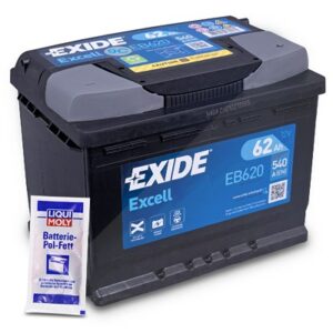Excell EB620 Starterbatterie 62Ah 540A + 10g Batterie-Pol-Fett EB620