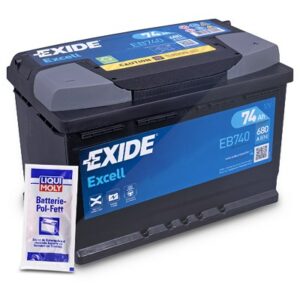 Excell EB740 Starterbatterie 74Ah 680A + 10g Batterie-Pol-Fett EB740