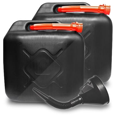 2x Benzinkanister 20L Kunststoff schwarz UN-geprüft + Trichter 159623