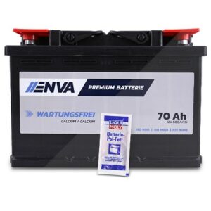 Enva Starterbatterie 74Ah 680A + Pol-Fett 10g Ford: Focus II Vw: Caddy I